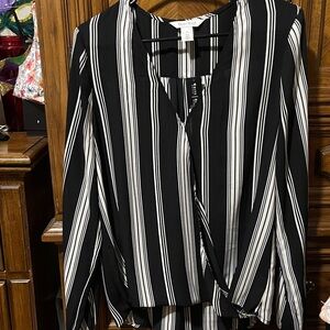 White House Black Market Black and White Striped Blouse